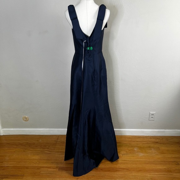 Alfred Sung‎ D868 Winslet Midnight Blue Bow Strap Square Neck Formal Dress Sz 14 - Picture 3 of 9